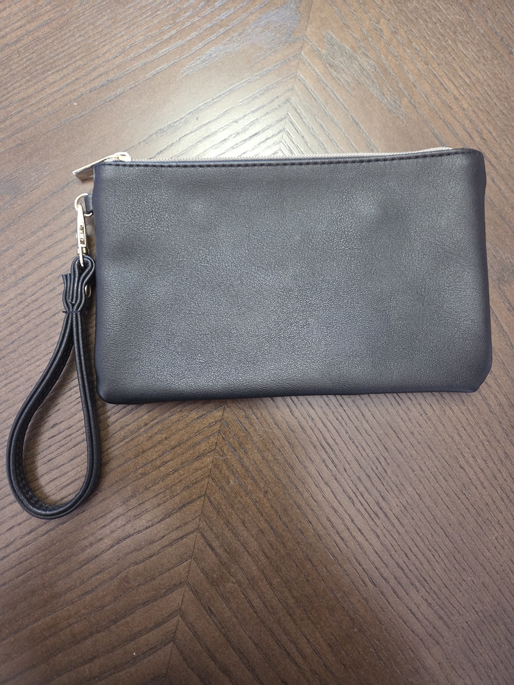 Black Wristlet Clutch With Gold Hardware